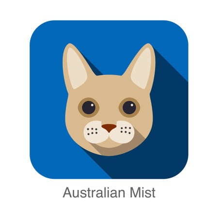 Australian Mist, Cat breed face cartoon flat icon designのイラスト素材