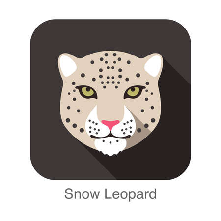 Snow leopard, Cat breed face cartoon flat icon designのイラスト素材