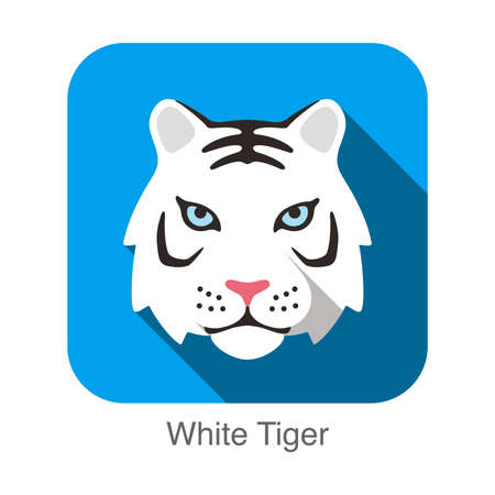 White Tiger, Cat breed face cartoon flat icon designのイラスト素材