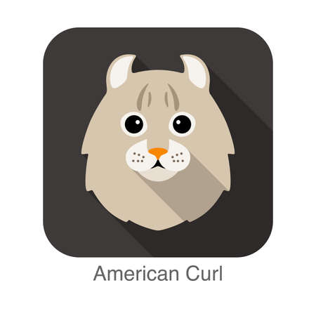 American Curl Cat, Cat breed face cartoon flat icon designのイラスト素材
