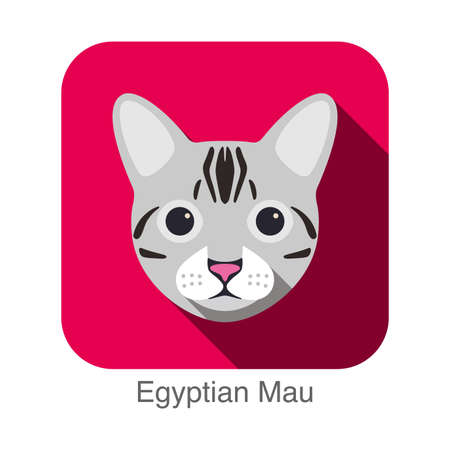 Egyptian Mau, Cat breed face cartoon flat icon designのイラスト素材