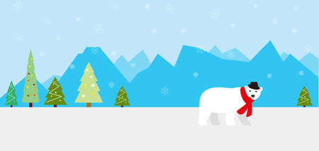 tree, ice mountain, bear wear a scarf and a hatのイラスト素材