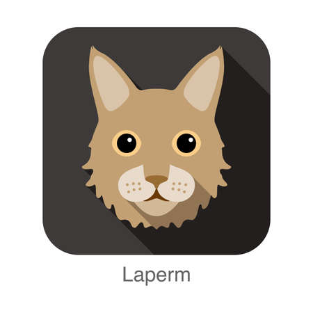 Laperm Cat, Cat breed face cartoon flat icon designのイラスト素材