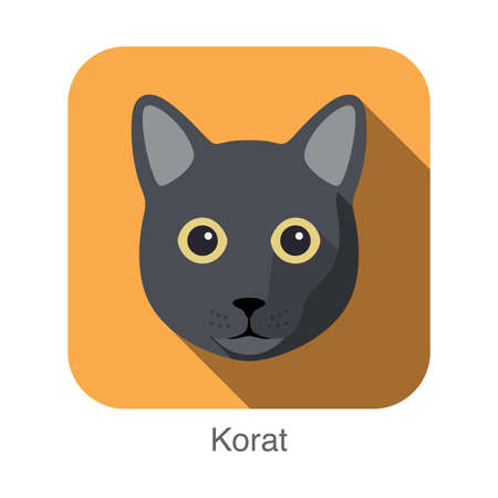 Korat Cat, Cat breed face cartoon flat icon designのイラスト素材