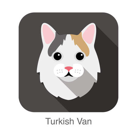 Turkish Van Cat, Cat breed face cartoon flat icon designのイラスト素材