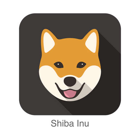 Shiba Inu dog face cartoon flat icon design, dog's head, dog breed cute design.のイラスト素材