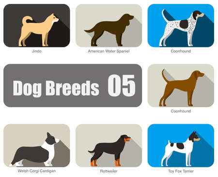 Dog breeds, standing on the ground, side view, vector illustration, dog cartoon image seriesのイラスト素材