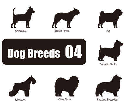 Dog breeds, standing on the ground, side view ,silhouette, black and white, vector illustration, dog cartoon image seriesのイラスト素材