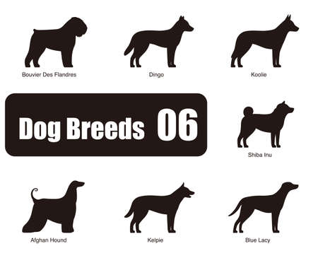 Dog breeds, standing on the ground, side view ,silhouette, black and white, vector illustration, dog cartoon image seriesのイラスト素材