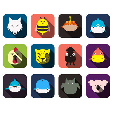 Animal face flat design icon setのイラスト素材
