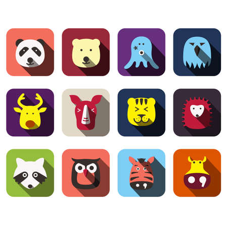 Animal face flat design icon setのイラスト素材