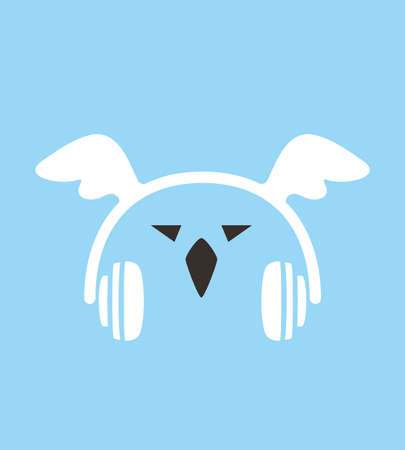 Cartoon eagle bird wearing a headset with a pair of wings, enjoy the musicのイラスト素材