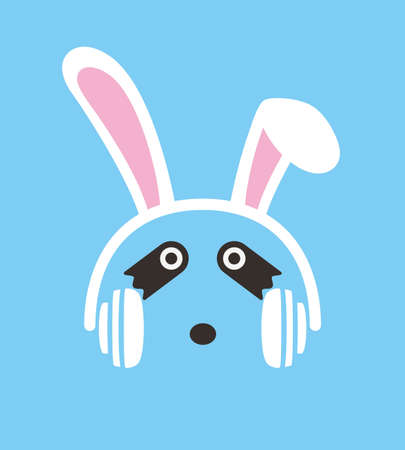 Cartoon Small raccoon wearing a Rabbit's headset, , enjoy the music, vectorのイラスト素材