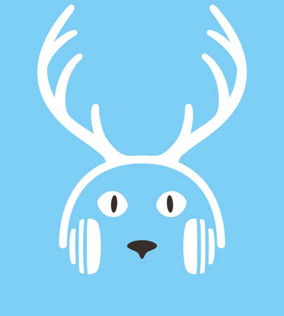 Cartoon deer wearing a headset, enjoy the music, vectorのイラスト素材
