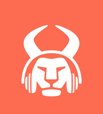 Cartoon Lion wearing a Bull's headset, enjoy the music, vectorのイラスト素材