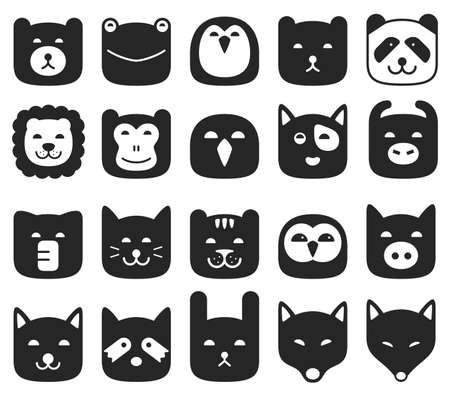 Animal face flat icon, like lion, dog, bear. Vectorのイラスト素材