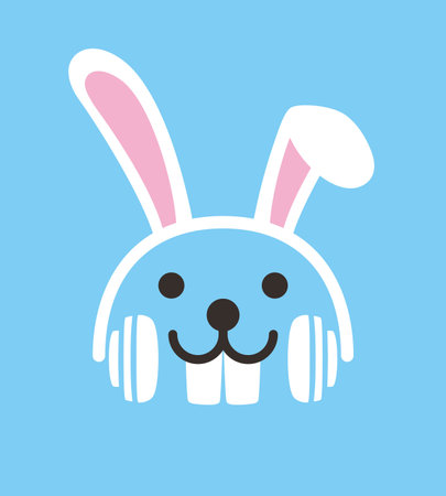 Cartoon Rabbit wearing a headset, enjoy the musicのイラスト素材