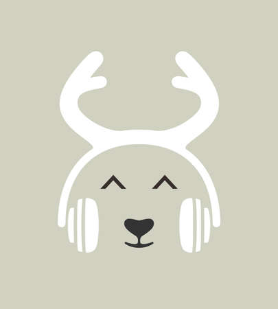 Cartoon deer wearing a headset, enjoy the music, vectorのイラスト素材