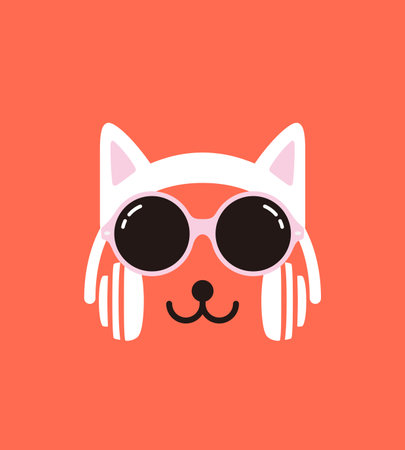 Cartoon Rabbit wearing a Cat' s headset and glasses, enjoy the musicのイラスト素材