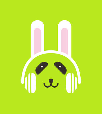 Cartoon Panda wearing a Rabbit's headset, , enjoy the music, vectorのイラスト素材