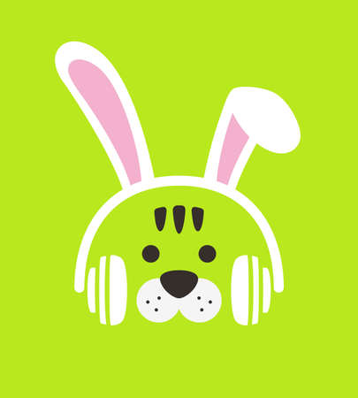 Cartoon Tiger wearing a Rabbit's headset, , enjoy the musicのイラスト素材