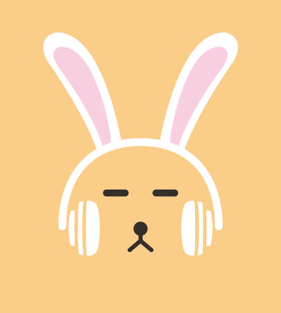 Cartoon Rabbit wearing a headset, enjoy the musicのイラスト素材