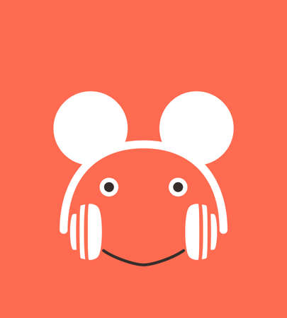 Cartoon frog wearing a Mickey Mouse headset, enjoy the music, vectorのイラスト素材