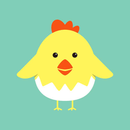 Cute cartoon chicken flat icon, vector illustration.のイラスト素材