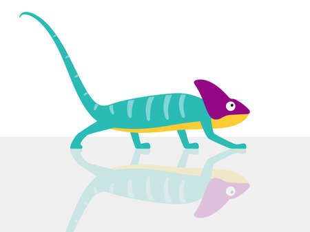 Chameleon walking on the glass in white background, vector illustrationのイラスト素材