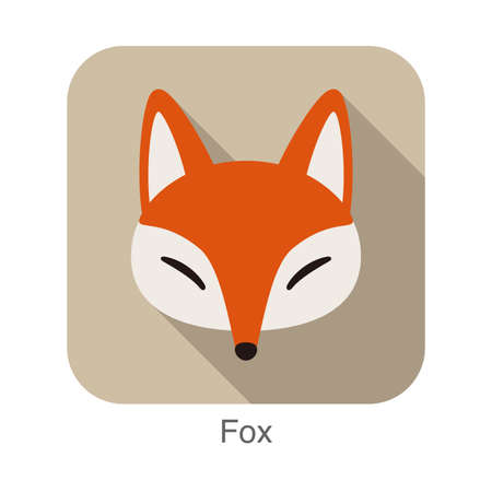 Red fox cartoon face, flat icon design, vector illustrationのイラスト素材