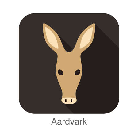 Aardvark cartoon face, flat icon design, vector illustrationのイラスト素材