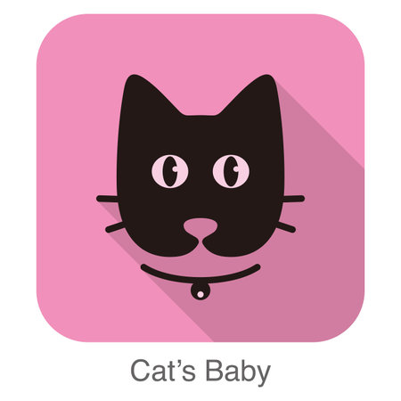 black cat cartoon face, flat animal face icon, vector illustrationのイラスト素材