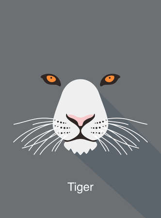 tiger cartoon face, flat animal face icon, vector illustrationのイラスト素材