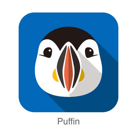 cute cartoon puffin bird head flat icon, vector illustrationのイラスト素材
