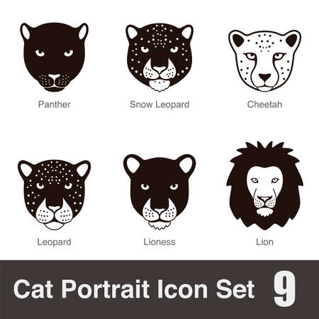 black big cat breed face cartoon flat icon series, vector illustrationのイラスト素材