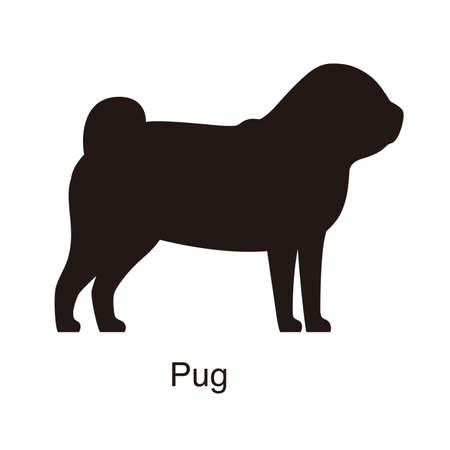 pug dog silhouette, side view, vector illustrationのイラスト素材