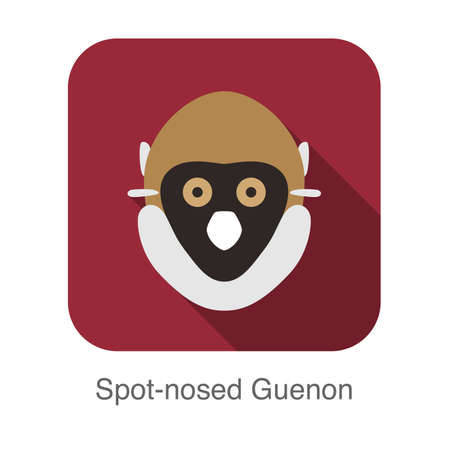 cute Spot-nosed Guenon monkey face flat icon design, vector illustrationのイラスト素材