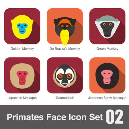 cute monkey face flat icon set vector illustrationのイラスト素材