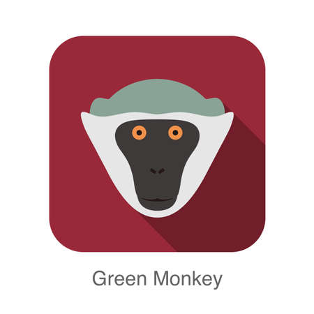 cute green monkey face flat icon design, vector illustrationのイラスト素材