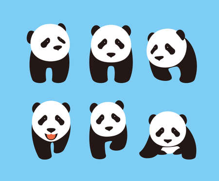 cute panda baby set, flat design, vectorのイラスト素材
