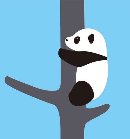 cute panda baby climbing the tree, vectorのイラスト素材