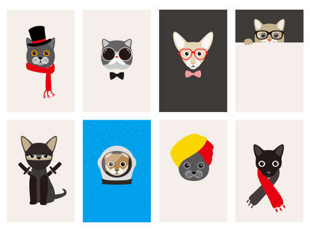 hipster, portrait of cat, gentlemen cat, vector illustrationのイラスト素材