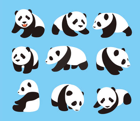 cute panda baby set, flat design vector illustratorのイラスト素材