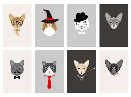 hipster, portrait of cat, gentlemen cat, vector illustrationのイラスト素材