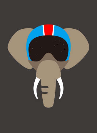 Portrait of elephant, wearing helmet, like pilot, cool styleのイラスト素材