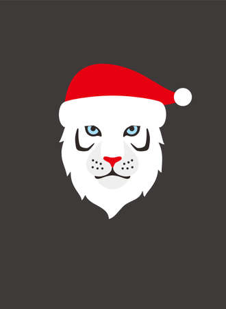 Portrait of tiger, wearing Christmas hat, like Santa Claus, cool styleのイラスト素材