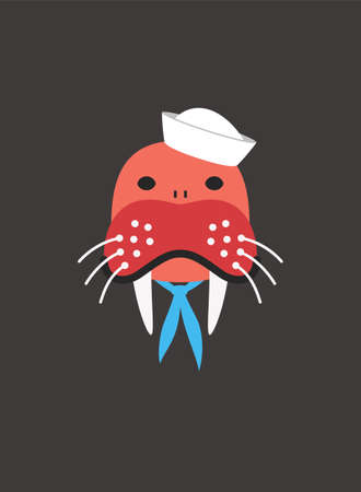 Portrait of walrus, wearing something, like seaman sailor, cool styleのイラスト素材