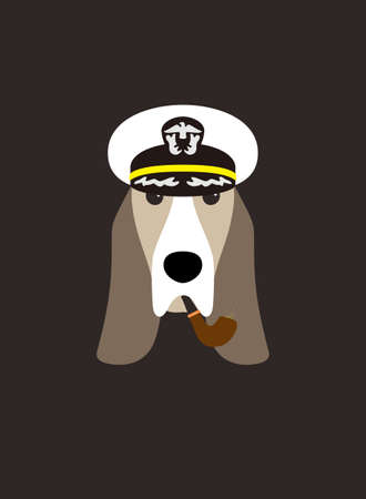 Portrait of dog, wearing navy hat, like general, cool styleのイラスト素材