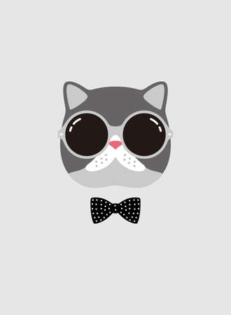 Portrait of cat, wearing glasses, like a gentleman, cool style, cosplayのイラスト素材
