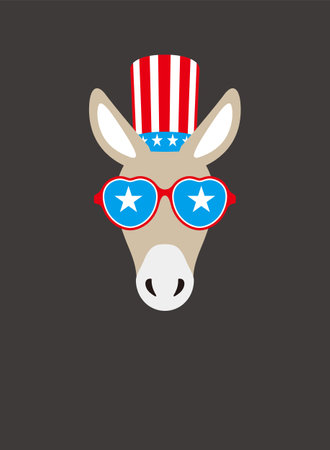 Portrait of donkey, wearing something, like Democratic Party US, cool styleのイラスト素材